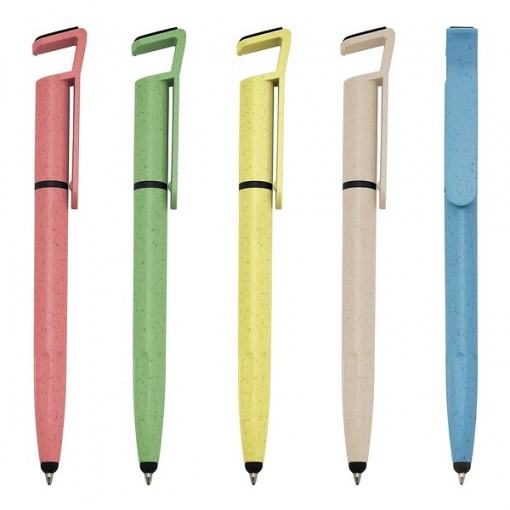 Caneta Plástica Fibra De Bambu Touch Com Suporte Para Celular. Caneta Plástica Fibra De Bambu Touch Com Suporte Para Celular.