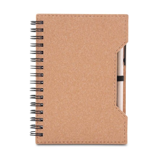 Caderno papelão reciclado + caneta personalizada