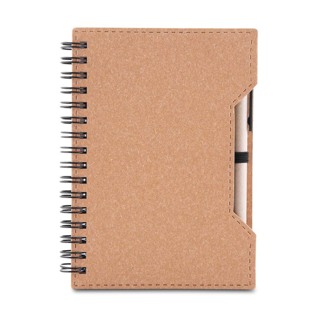 Caderno papelão reciclado + caneta personalizada