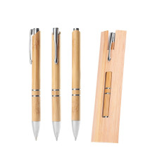 Caneta bambu + estojo kraft personalizada