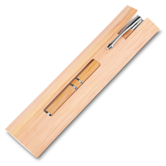 Caneta bambu + estojo kraft personalizada