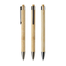 Caneta plástica/bambu clip cinza personalizada