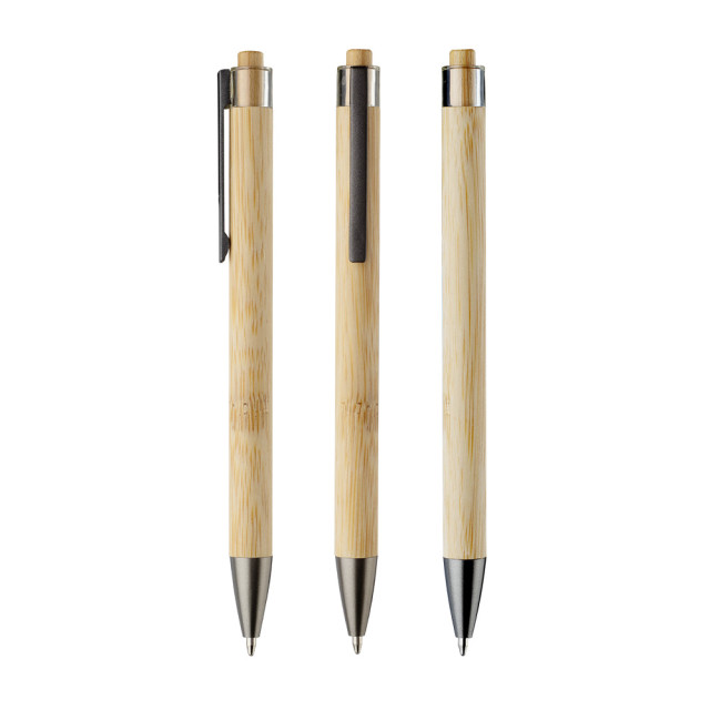 Caneta plástica/bambu clip cinza personalizada