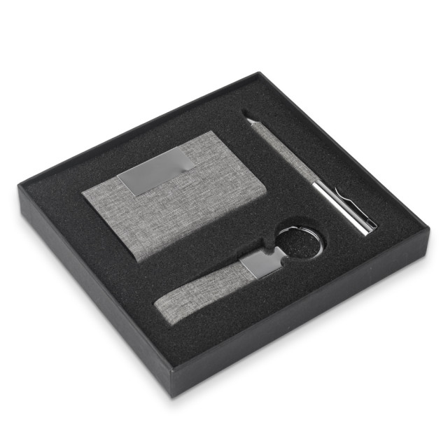 Conjunto caneta e chaveiro e porta cartão personalizado