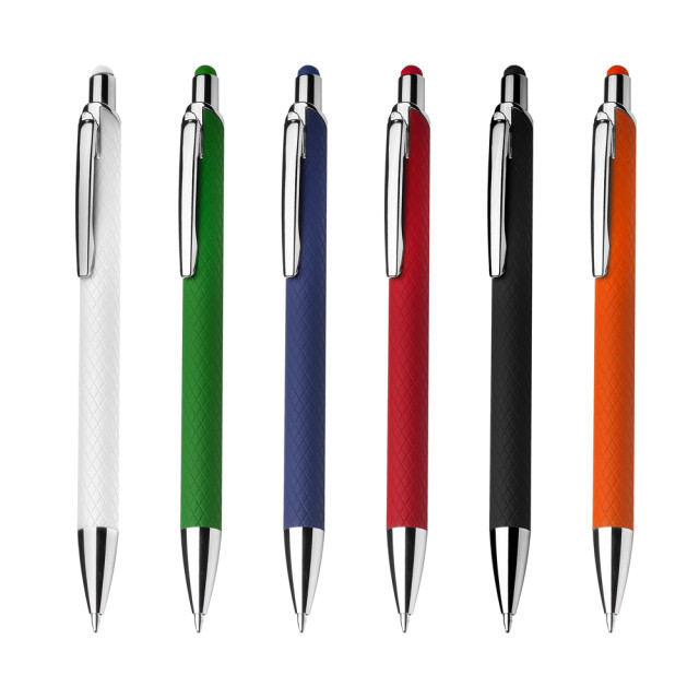 Caneta metal touch emborrachada personalizada