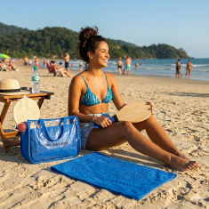 Kit sacola pvc + toalha de praia + frescobol