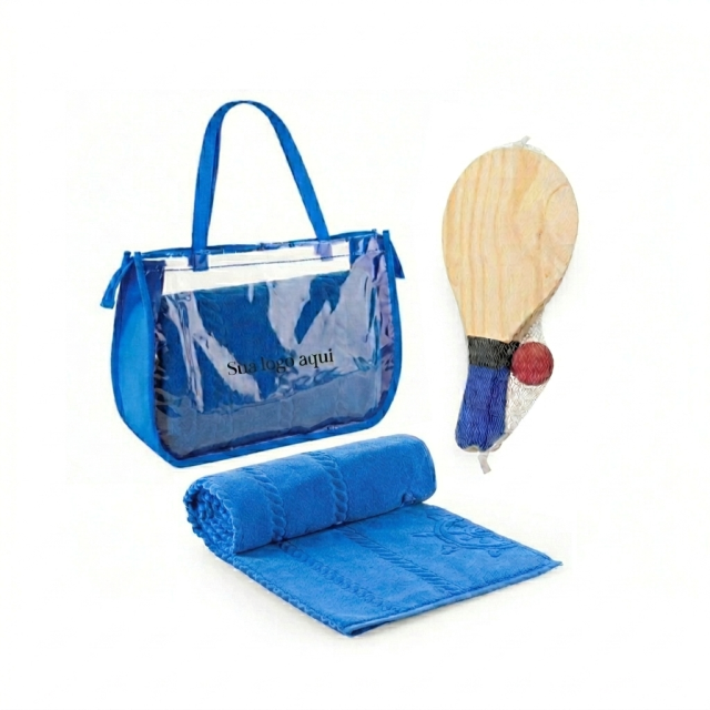 Kit sacola pvc + toalha de praia + frescobol