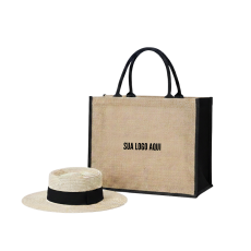 Kit sacola juta + chapéu personalizados