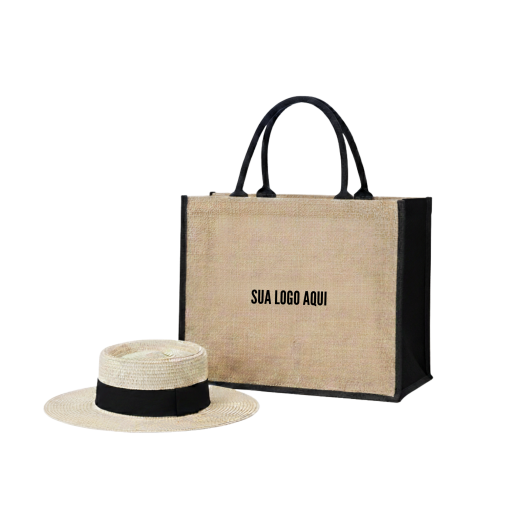 Kit sacola juta + chapéu personalizados