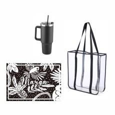 Kit sacola pvc + canga + caneca térmica personalizada