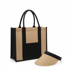 Kit sacola de linho + viseira de palha personalizada