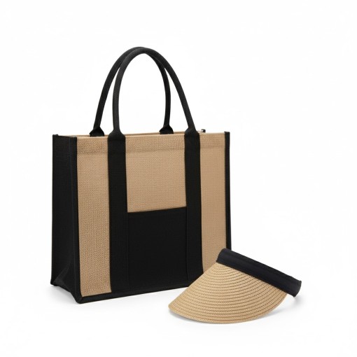 Kit sacola de linho + viseira de palha personalizada