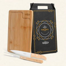 Kit churrasco em bambu/inox/madeira 3pçs personalizado