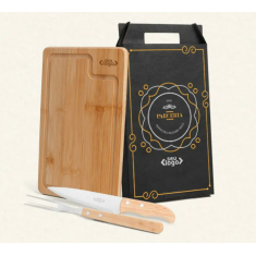 Kit churrasco em bambu/inox/madeira 3pçs personalizado
