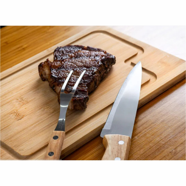 Kit churrasco em bambu/inox/madeira 3pçs personalizado
