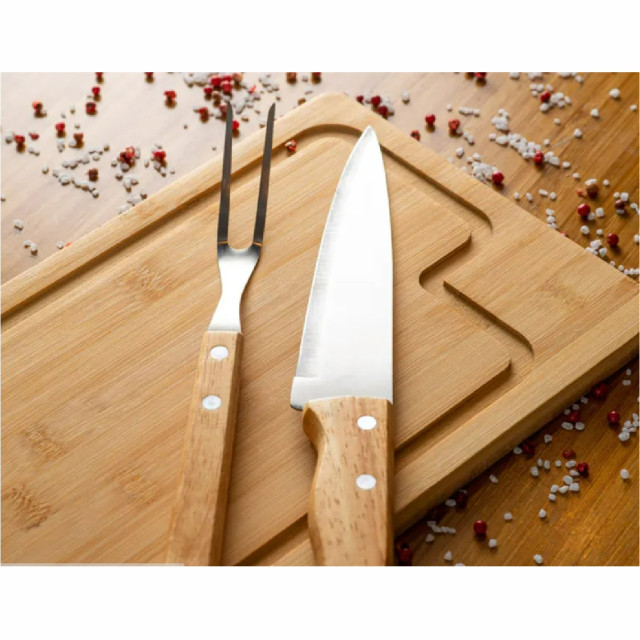 Kit churrasco em bambu/inox/madeira 3pçs personalizado