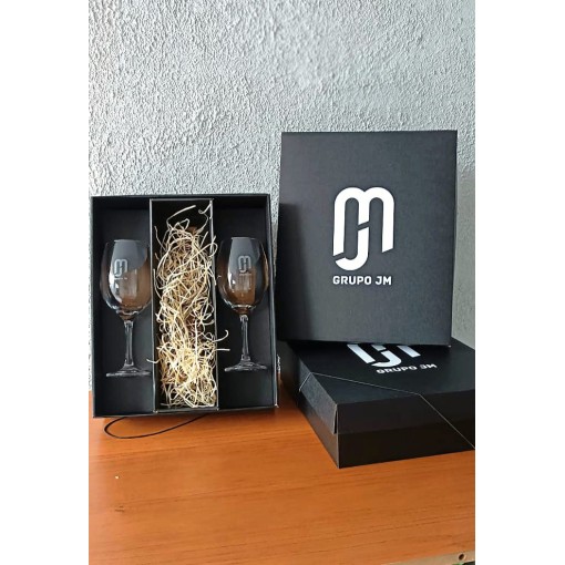Jogo de taças mais caixa presente com espaço para vinho personalizado Jogo de taças mais caixa presente com espaço para vinho personalizado