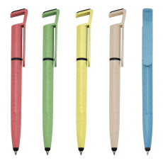 Caneta fibra de bambu touch porta celular personalizada