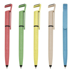 Caneta fibra de bambu touch porta celular personalizada