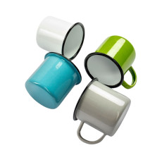 Caneca inox esmaltada borda preta 370ml personalizada