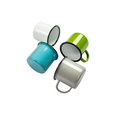 Caneca inox esmaltada borda preta 370ml personalizada