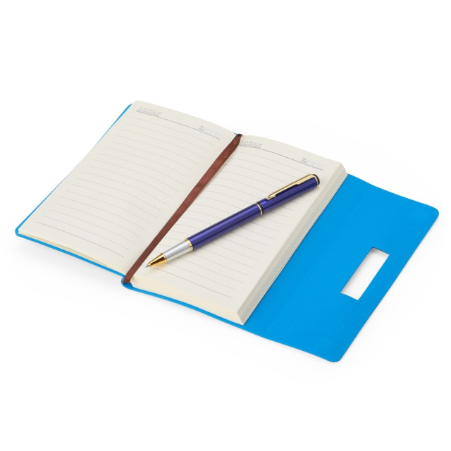 Kit caderneta e caneta couro sintético personalizado