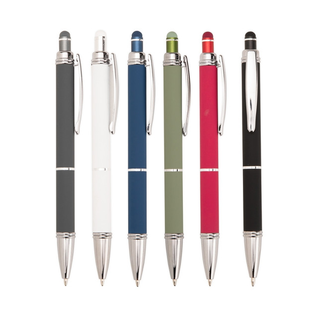 Caneta metal touch emborrachada personalizada