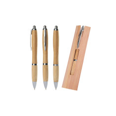 Canetas bambu/metal + estojo kraft personalizada