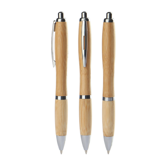 Canetas bambu/metal + estojo kraft personalizada