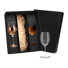 Jogo de taças mais caixa presente com espaço para vinho personalizado