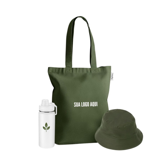 Kit sacola algodão + garrafa 570ml + bucket personalizado