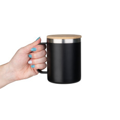 Caneca térmica 400ml tampa bambu personalizada