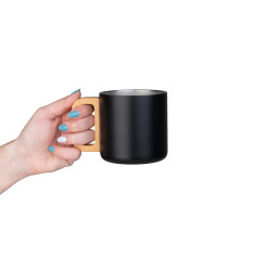 Caneca térmica 400ml alça madeira personalizada