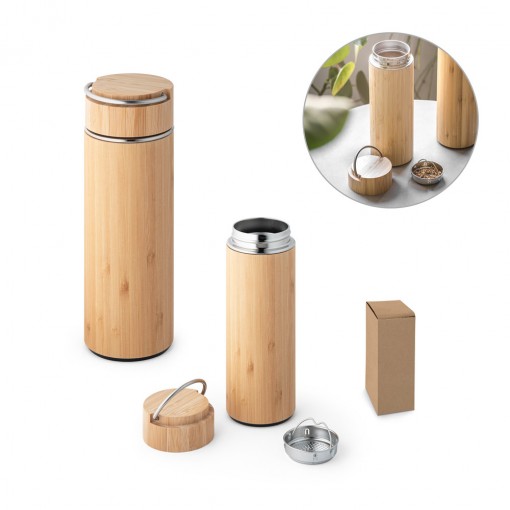 Squeeze 440Ml Em Bambu E Inox Promocional Squeeze 440Ml Em Bambu E Inox Promocional