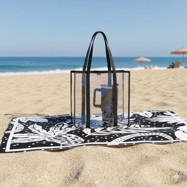 Kit sacola pvc + canga + caneca térmica personalizada